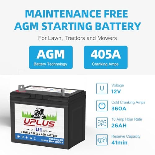 UPLUS U1 Riding Lawn Mower Battery, 12V 360CCA Garden Tractors Battery Maintenance Free AGM Batteries, Fit for John Deere, Cub Cadet, Husqvarna, Craftsman, Toro, Ariens, Poulan Pro and Troy-Bilt