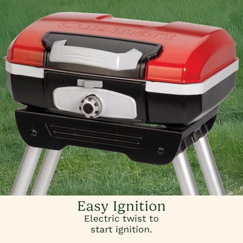 Cuisinart Petite Gourmet Portable Gas Grill with VersaStand™, Compact Tabletop BBQ, 150 Sq. In. Cooking Surface, 5,500 BTU Burner Small Gas Grill, Adjustable Telescoping Base and Carry Handles