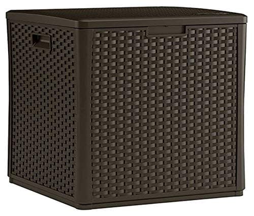 Suncast 60 Gallon Resin Outdoor Patio Storage Box, Water-Resistant Deck Storage Container, for Cushions, Garden Tools, and Outdoor Accessories, Java, Made in the USA