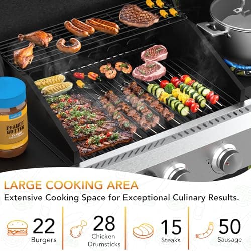 3-Burner Propane Gas Grill with Side Burner,Stainless Steel BBQ Grill with Porcelain-Enameled Cast Iron Grates,37000 BTU Barbecue Grill, Suitable for Patio,Camping,Outdoor Cooking