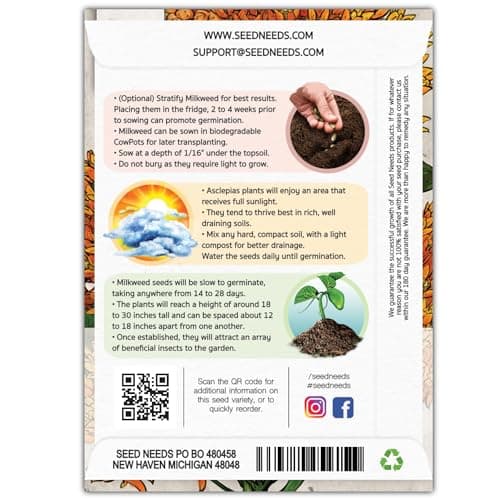 Seed Needs Orange Butterfly Milkweed Seeds for Planting - Heirloom & Untreated - Grow a Butterfly Garden to Attract Monarch Butterflies & Pollinators (2 Packs)