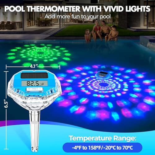 2025 Upgrade Digital Pool Thermometer Floating Easy Read, Solar Pool Thermometer with Dynamic Light Show, Large LCD Screen & IP68 Waterproof Pools Water Temperature Thermometers for Hot Tub