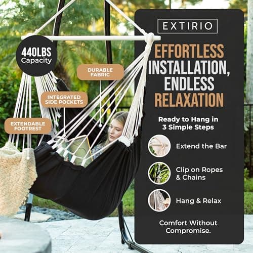 Indoor Hammock Chair Swing - Hanging Hammock Swing Chair - Indoor/Outdoor - Hanging Chairs for Bedroom, Patio, Porch, Swinging Chair Hammock for Adults - Built-In Footrest - Spacious Full Body Support