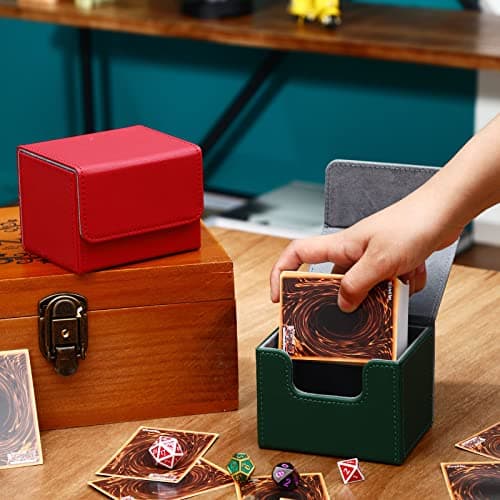 Weewooday 5 Pcs Leather Deck Card Boxes Large Size Deck Game Holder Storage Box Fit 100 Plus Sleeved Cards Compatible with MTG TCG, 5 Colors