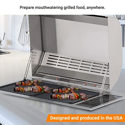 Kenyon Texan Built-In Electric Grill with Faceted Single Piece Lid and Standard Lite Touch Control, Stainless Steel Body, UL-Approved for Use Indoors and Outdoors, No-Flame Grill, 240 Volts