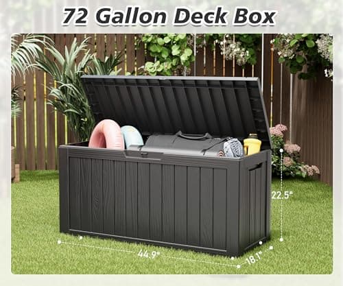NUNU LAB 72 Gallon Outdoor Storage Box,Deck Box Resin Large Sturdy, Backyard Outside Storage Box Waterproof with Double Wall Panels,Package Delivery Box,Garden Box,Outdoor Hose Storage Bin,Tool Box