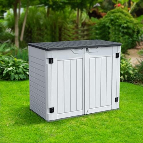 YITAHOME Outdoor Resin Storage Sheds, 39 in Height Lockable Waterproof Horizontal Shed w/o Shelf，Easy to Assemble Shed Storage for Garden Tools, Light Gray
