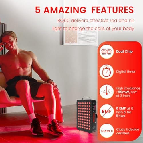 Bestqool Red Light Therapy, Dual Chip Clinical Grade LED Device with Near-Infrared Light 660nm 850nm High Power Panel, Ideal for Body, Face, Recovery, Improve Sleep, Skin Health, 105W (Black 60)