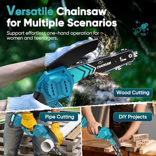 Mini Chain saw, 6-Inch Chain Saw, 2 Pack 2000mAh Batteries, 【Seniors Friendly】Portable Handheld Chainsaw, Mini Chainsaw Cordless for Wood Cutting Tree Trimming DIY Projects Gardening Camping