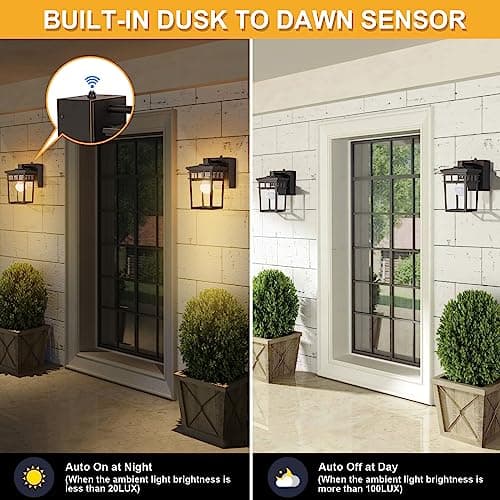Porch Light with GFCI Outlet Built in, Dusk to Dawn Outdoor Light with Outlet, Waterproof Anti-Rust Alunmium Exterior Light Fixture Wall Mount Outside Light for House Garage Front Door, Bulb Included