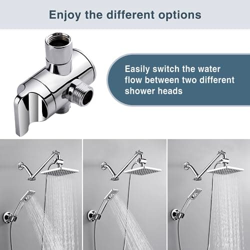 BRIGHT SHOWERS Shower Arm Diverter Valve for Hand held Showerhead and Fixed Spray Head, 3-Way Shower Head Diverter Valve, Chrome