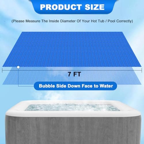 Solar Hot Tub Spa Bubble Covers Blanket 7 x 7 FT for Square Inflatable Hot Tub Spa Pool Thermal Insulation Floating Bubble Wrap Covers (215 x 215cm)