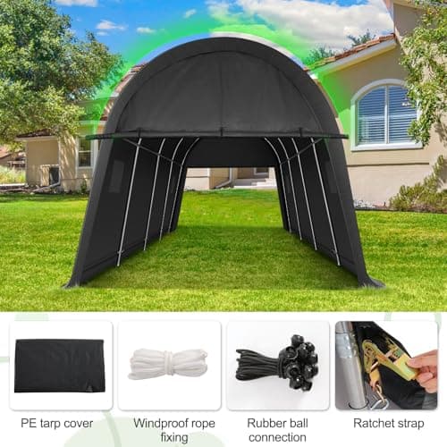 COBIZI Carport Canopy 12x20 Heavy Duty Portable Garage with Double Zippered Roll-up Doors & Vents, Large Space Car Canopy Car Tent Upgrade Waterproof for Cars, Boats, Trucks, Garden Tools, Gray