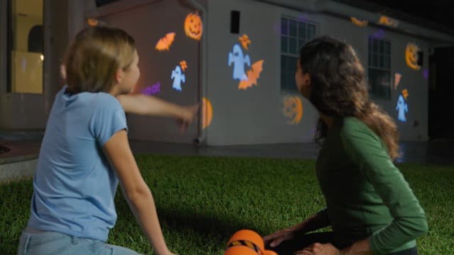 Star Shower Show LED Projector, AS-SEEN-ON-TV, Showcase Your Home With Full-Color Holiday, Use 2 or More for Spectacular Results, Hassle-Free, Includes 6 Halloween Slides, 7 In, Orange