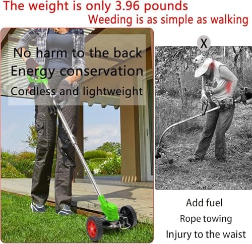 Electric Weed Wacker 24V Electric Weed Cordless Eater with 2pcs Batteries and 3 Types Blades&Auxiliary Wheel Weed Trimmer Lightweight 3 in 1 Stringless Grass Trimmer Edger/Brush Cutter for Lawn