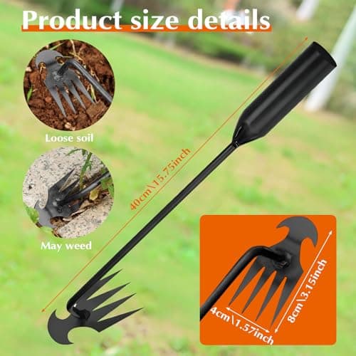 fugit Weed Puller Tool Garden Weed Pulling Tool– 15.7” Portable Garden Weeder, 4 Teeth Manganese Steel Forged Hand Tool for Uprooting Weeds, Ideal for Gardening (1PCS)