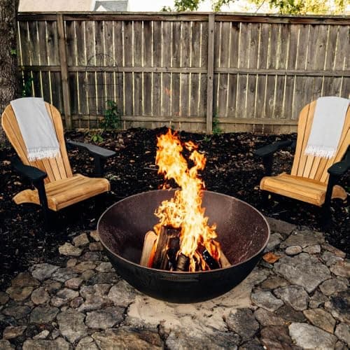 Ash & Ember 42" Hemisphere Fire Pit, Wood Burning Backyard Fireplace, Round Flat Flanged Base, Cast Iron Patina Fire Bowl, Portable Outdoor Firepit Ideal for Backyard Parties and Camping