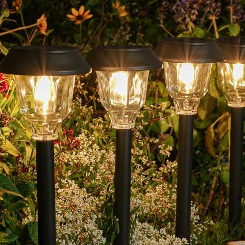 Solar Lights Outdoor, 6 Pack Solar Pathway Lights Waterproof, Metal Glass Outdoor Solar Lights, Auto On/Off Solar Outdoor Lights for Garden Yard Path Walkway Driveway