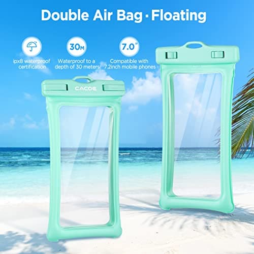 CACOE [Floatable] Floating Universal IPX8 Waterproof Phone case 2 Pack-Up to 7.0",Adjustable Lanyard Phone Pouch,Cellphone Dry Bags for Vacation Beach Pool Kayak Cruise Travel Essentials（Black+Green）