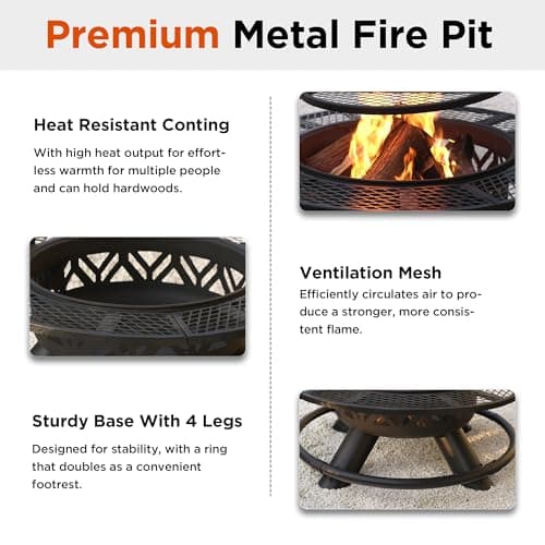 Red Mountain Valley 47" Outdoor Fire Pit with Adjustable Grill,2-in-1 Metal Outdoor Fireplaces, Large Patio Wood Burning Fire Pits for Outside, Ideal for Backyard, Patio, Party