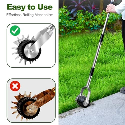 Wheel Rotary Edger Lawn Tool, Manual Grass Edger Trimmer with Adjustable 31.5-60 Inch Stainless Steel Handle, Weed Edger for Sidewalks, Driveways, Garden, Yard, Landscaping, Ergonomic