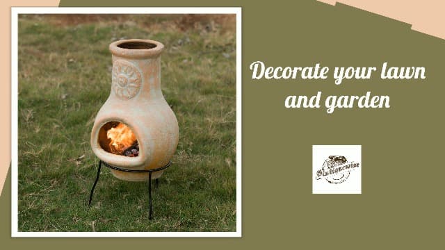 Outdoor Beige Clay Chiminea Outdoor Fireplace Sun Design Charcoal Burning Fire Pit with Sturdy Metal Stand, Barbecue, Cocktail Party, Family Gathering, Cozy Nights Fire Pit
