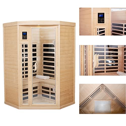 Far Infrared Sauna Low EMF Wooden Saunas for Home, 2-3 Person Indoor Home Saunabox, 1600watt Canadian Hemlock Sauna Room with Bluetooth, LCD, 10 Minutes Pre-Warm up