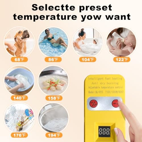Portable Water Heater – 1500W Immersion Heater for Bathtub, Bucket, Hot Tub, and Mini Inflatable Pool – Fast Heating with Rust-Resistant 304 Stainless Steel Cap