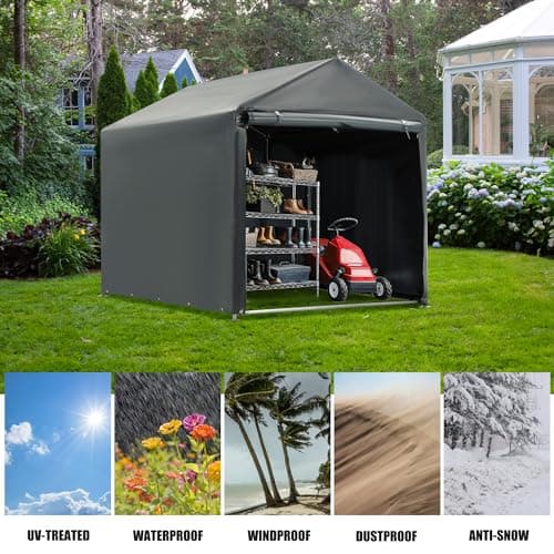 MELLCOM 5 x 7FT Carport Storage Shed, Heavy Duty Outdoor Storage Shed with Rolled up Zipper Door, Carport Canopy for Motorcycles, Bikes and Outdoor Tools