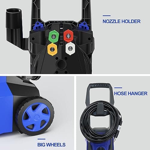 Power Washers Electric Powered 5000PSI-max 3.2GPM High Pressure Washer Car Cleaning Machine with Adjustable Spray Nozzle and Foam Cannon for Home Driveway Patio Deck, Deep Blue