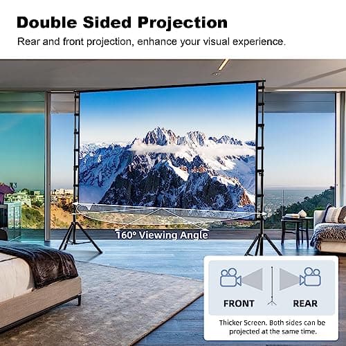 Projector Screen with Stand, Wootfairy 150 inch Portable and Foldable Projection Screen 4K HD 16:9 Rear Front Wrinkle-Free Movie Screen with Carry Bag for Indoor Outdoor Home Theater Backyard Cinema