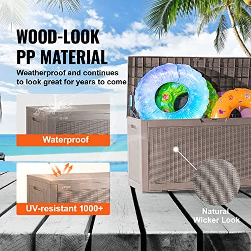 VEVOR Deck Box, 100 Gallon Outdoor Storage Box, 48.0" x 21.5" x 24.5", Waterproof PP Deckbox with Aluminum Alloy Padlock, for Patio Furniture, Garden Tools, Outdoor Cushions, Gray