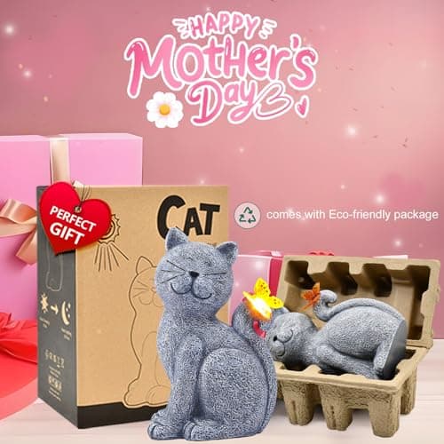 Nacome Solar Cat Outdoor Statues for Garden: Outside Decor with Butterfly Clearance for Yard Art Lawn Ornaments Porch Patio Balcony Home House - Birthday Gifts for Grandma Mom Women