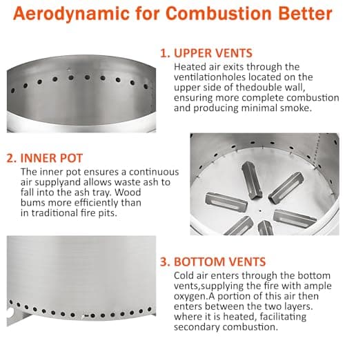 27" Smokeless Fire Pit with Air Switch, Wood Burning Portable Stainless Steel Outdoor Firepit with Removable Stand & Stove Hook, Ash Pan, for Camping Backyard Patio Picnic, H: 20 in, 35 lbs