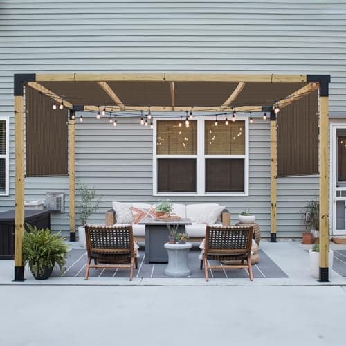 Patio Paradise 10' x 12' Pergola Canopy Replacement Cover Shade Cloth with Grommets Weighted Rods Outdoor Sun Shade Screen UV Block for Gazebo Backyard Deck Porch Balcony, Brown