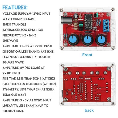 Signal Generator Kit, XR2206 Precise Function Signal Generator Frequency Module DIY Kit Sine Triangle Square Output Adjustable 1Hz-1MHz, 9-12V Direct Current Input(1 Piece)