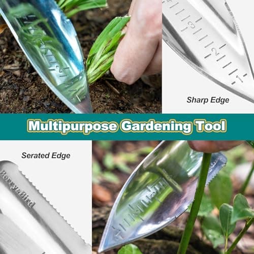 Potting Trowel, Stainless Steel Serrated Hand Shovel, Wood Handle Garden Trowel Tool with Measuring Scale for Effortless Digging,Roots，Planting, Cutting and Transplanting