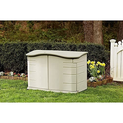 Rubbermaid Small Horizontal Resin Outdoor Storage Shed With Floor (4.5 x 3 Ft) Weather Resistant, Beige/Brown, Organization for Home/Backyard/Pool Chemicals/Toys/Garden Tools/Porch/Patio Cushions