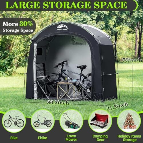 Happy Travel Bike Storage Tent Shed,Large Outdoor Waterproof Bicycle Covers Shelter with Window for 2/3 Bikes,Oversized Outside Portable Sheds for Lawn Mower,Garden Tools (Black)