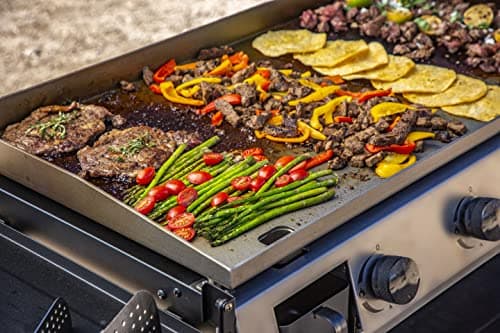 PIT BOSS PB757GD Four Burner LP Fold Over Side Shelves 36" Gas Flat Top Griddle with Fitted Cover, 4 Deluxe, BLACK