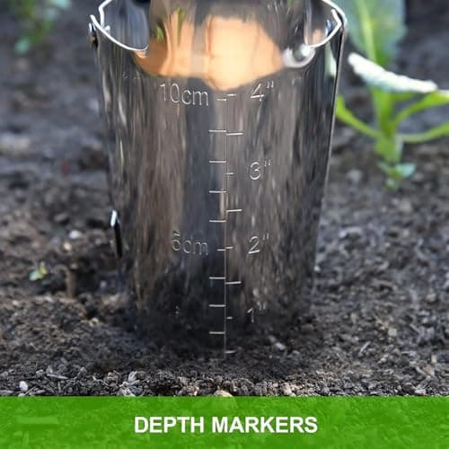 Bulb Planter Tool, 4 Inches Depth Mark Hand Bulb Planter, Non-Bending Stainless Steel Bulb Planter Digger, Garden Bulb Transplanter with Comfortable Grip Wooden Handle for Tulip and Daffodils