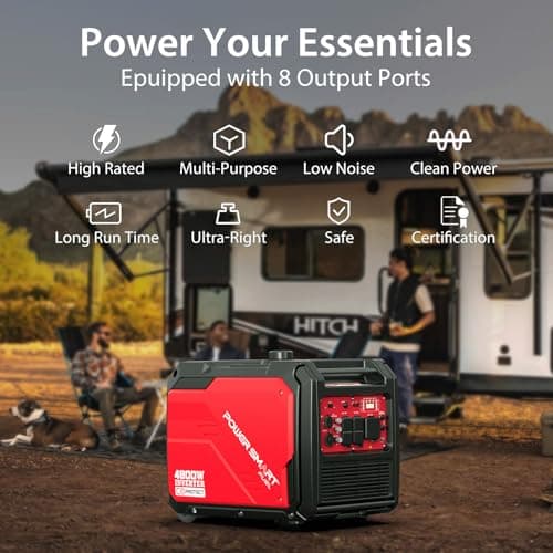 PowerSmart 4800-Watt Portable Inverter Generator with Wheels Handle Kit, CO Sensor, Quiet, RV-Ready, HB5046C