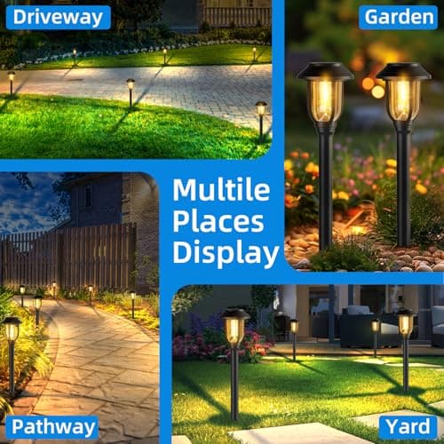 12 Pack Solar Lights Outdoor, Pathway Lights Solar Powered Outdoor Waterproof IP65 3000K Warm White Auto On/Off Garden Yard Lighting for Walkway, Driveway, Landscape, Path,Garden