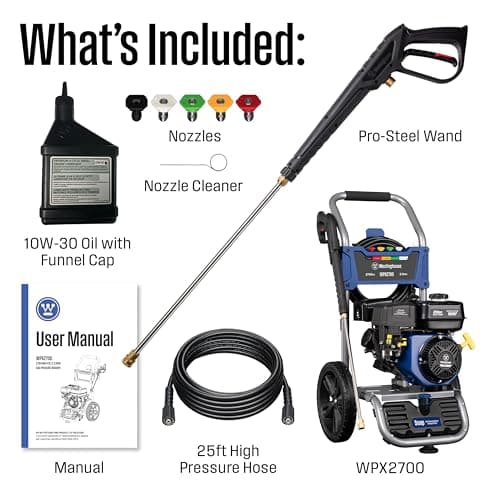 Westinghouse WPX2700 Gas Pressure Washer, 2700 PSI and 2.3 Max GPM, Onboard Soap Tank, Spray Gun and Wand, 5 Nozzle Set, for Cars/Fences/Driveways/Homes/Patios/Furniture