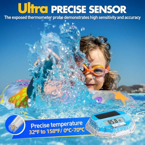 Solar Digital Pool Thermometer Floating Easy Read, Large LCD Screen Pool Thermometer with Light Show, IP68 Waterproof Water Temperature for Hot Tub,Spa