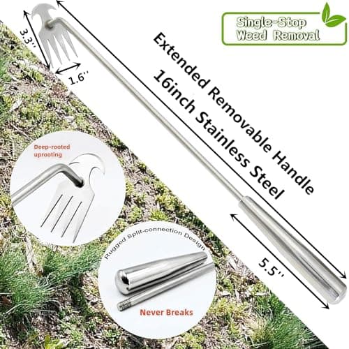Weed Puller Tool Garden Weed Pulling Tool,Portable Garden Stainless Steel Weeder Tool Uprooting Weeding Tool 4 Teeth Manganese Steel Forged Hand Weeder for Vegetable Gardening Planting Weeding 16inch