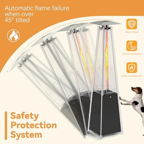 FOOWIN Patio Heater,48,000 BTU Outdoor Patio Heater with Wheels,Propane Patio Heater w/Waterproof Cover & Gloves,Quartz Glass Tube Pyramid Patio Heater for Outdoor Use,Party,Backyard,Garden,Black