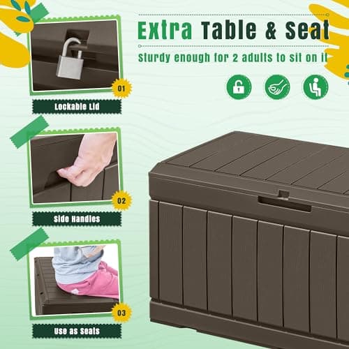 Greesum 82 Gallon Resin Deck Box Large Outdoor Storage for Patio Furniture, Garden Tools, Pool Supplies, Weatherproof and UV Resistant, Lockable, Dark Brown
