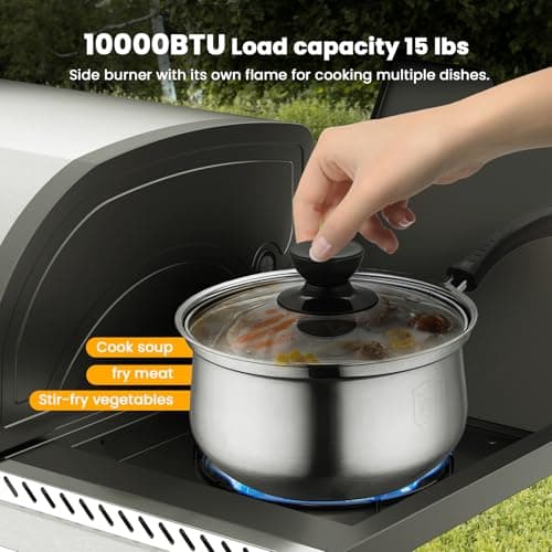 4-Burner Gas BBQ Grill with Side Burner, Porcelain-Enameled Cast Iron Grates, Baking Pan, 42,000 BTU Stainless Steel Propane Grill for Outdoor Cooking and Patio Barbecues