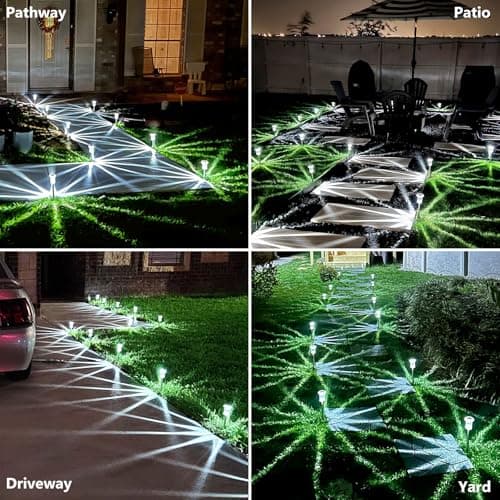 Solar Pathway Lights 10 Pack Solar Outdoor Lights, Led Waterproof Yard Walkway Lighting Stainless Steel Garden Stake for Outside, Path, Landscape, Lawn, Driveway, Backyard(Cold White)